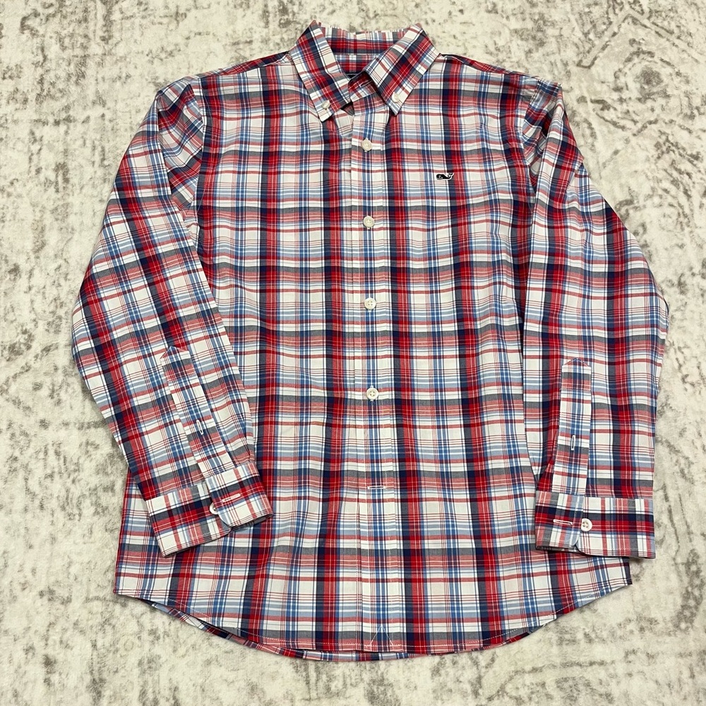 Vineyard Vines Boys Small 8/10 Red, White & Blue Button Down VGUC